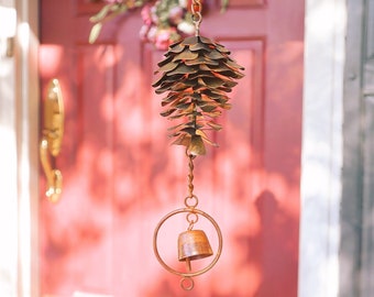 Pinecones and Bells Hanging Garden Ornament, Garden Ornaments, Outdoor Ornaments, Gift Idea for Home, Housewarming Gift, Pinecones Ornament