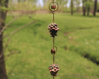 Pine Cone Rain Chain with Bells, Garden Ornament, Tree Decor, Patio Decoration, Outdoor Ornament, Gardener Gift, Garden Decor, Gift for Home