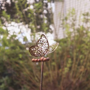 Openwork Butterfly Garden Stake | Yard Art | Garden Decor | Gifts for Mom | Gardening | Rain Gauges | Metal Art | Patio Art | Yard Stakes