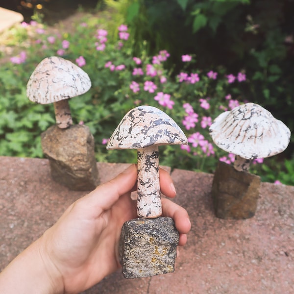 Little Fungi On Stone Garden Statue | Stone Statues | Garden Gnomes | Mushroom Art | Garden Decor | Yard Art | Statues | Rocks | Home Decor