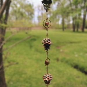 Pine Cone Rain Chain with Bells, Garden Ornament, Tree Decor, Patio Decoration, Outdoor Ornament, Gardener Gift, Garden Decor, Gift for Home