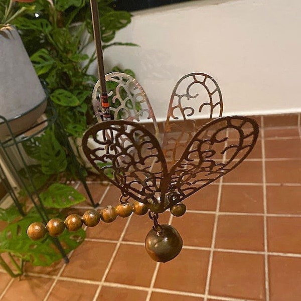 Hanging Dragonfly with Bell Ornament | Yard Art | Garden Decor | Gifts for Mom | Gardening | Dragonflies | Metal Art | Patio Art | Decor