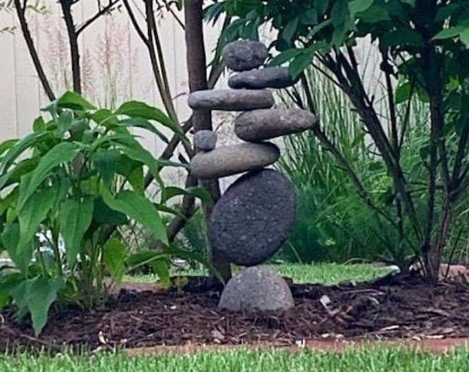 8 Stone Cairn Garden Decor Statue | Zen Garden Balancing Stones, Meditation Yard Art