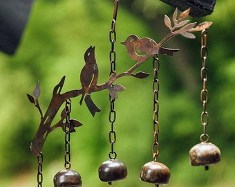 Birds with Bells Wind Chime | Handcrafted Garden Decor | Bird Lover Gift, Outdoor Art for Patio & Yard, Rustic Wind Chime for Mom or Women