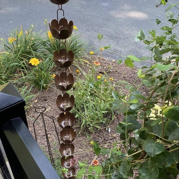 Lily Cup Rain Chain | Wind Chimes | Metal Art | Garden Decor | Yard Art | Patio Art | Gifts for Mom | Gardener Gifts | Rain Chains | Balcony