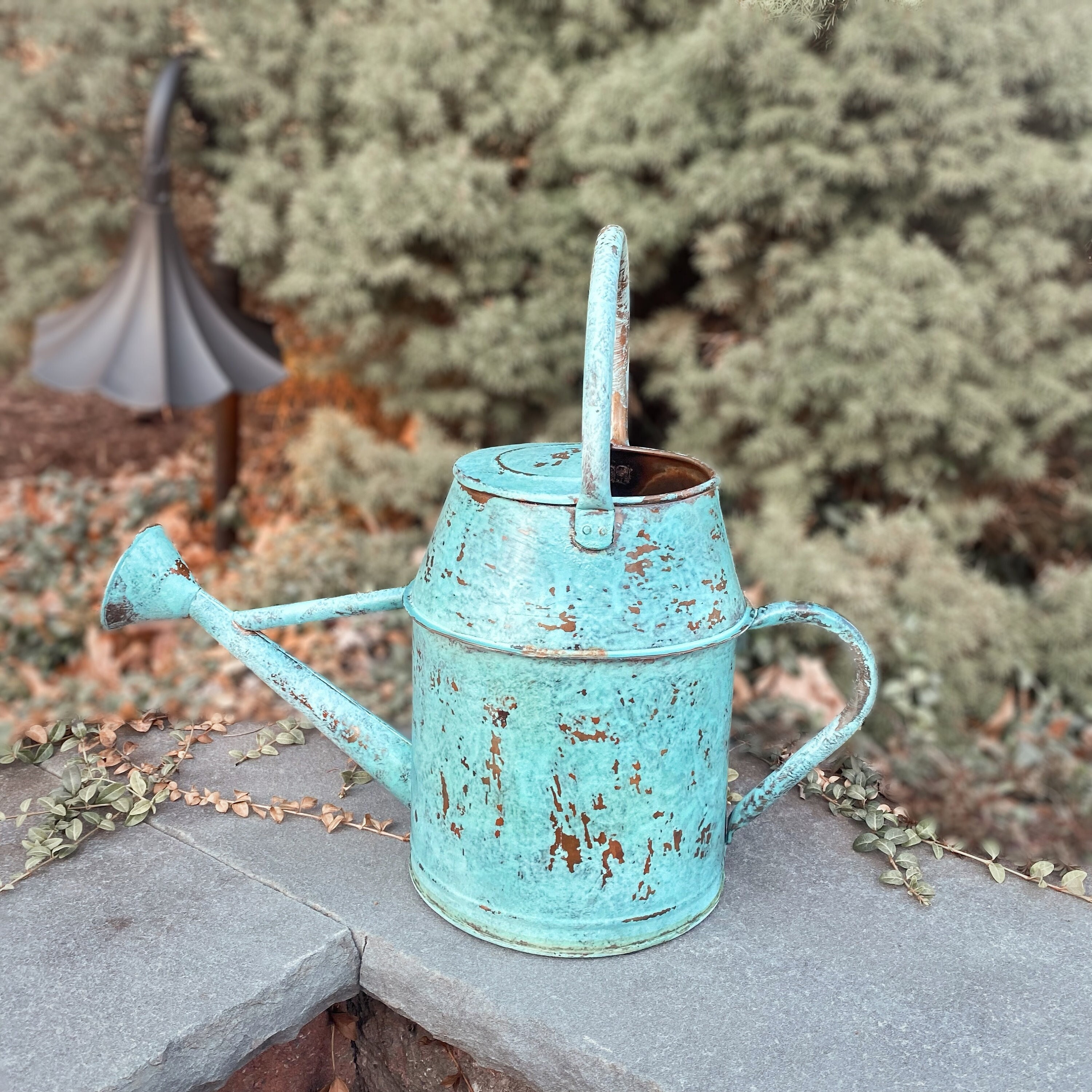 Antique Blue Watering Can Garden Decor Garden Tools Etsy