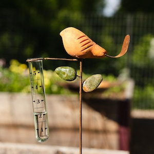 Bird Rain Gauge with Terra Cotta Design, Metal Garden Decor for Outdoor Spaces bild 4
