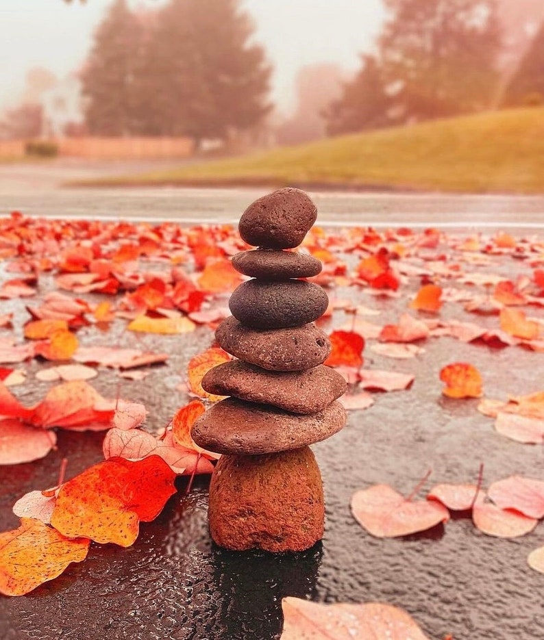 7-Stone Cairn Garden Statue Stone Statues Garden Art Outdoor Decor Zen Gifts for Mom Garden Decor Yard Art Cairns Garden image 3