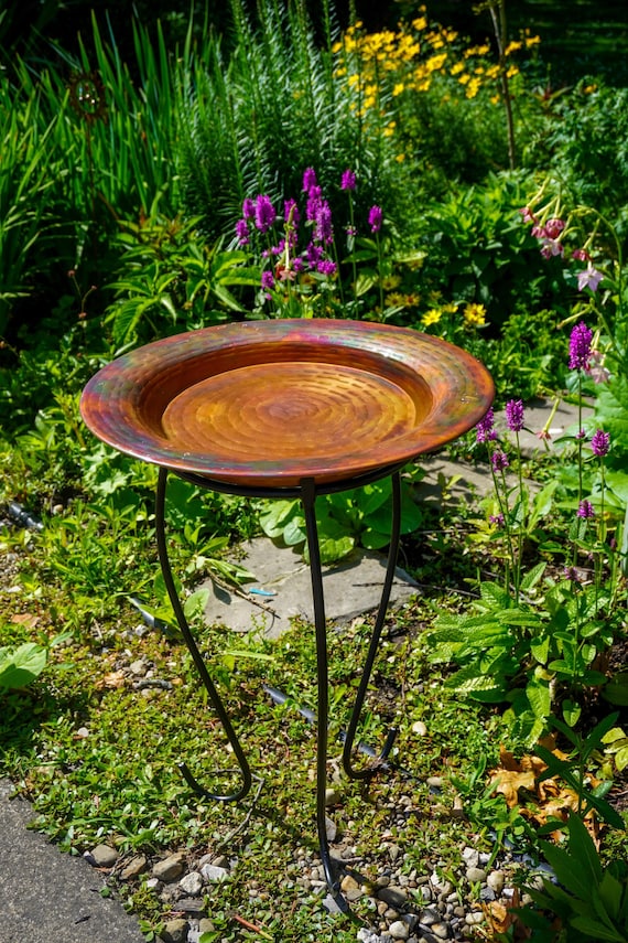 Round Bird Bath in Golden Copper Finish with Elegant Legs