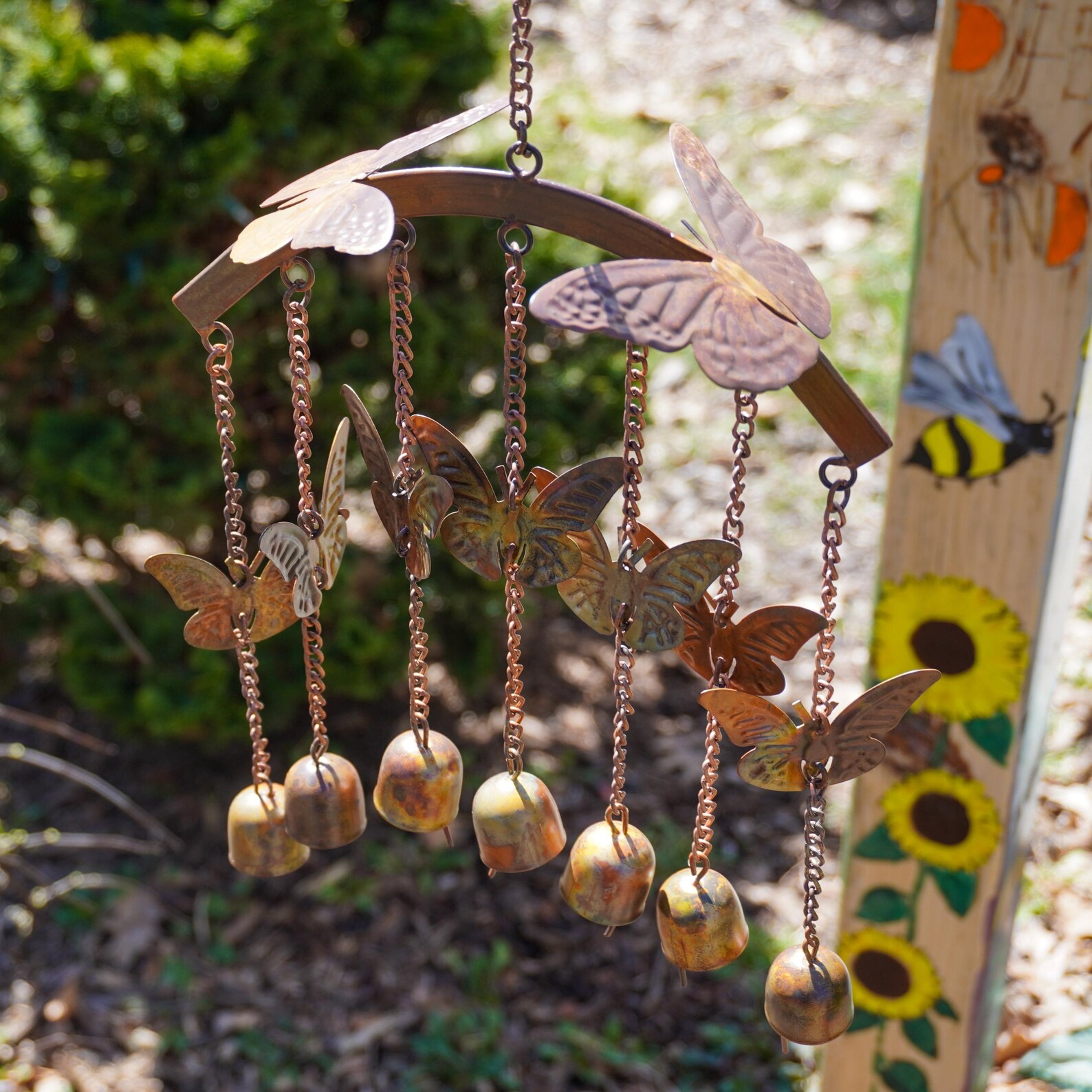 Picture of Butterflies on Arch Wind Chime, Handcrafted Metal Garden Decor, Outdoor ...