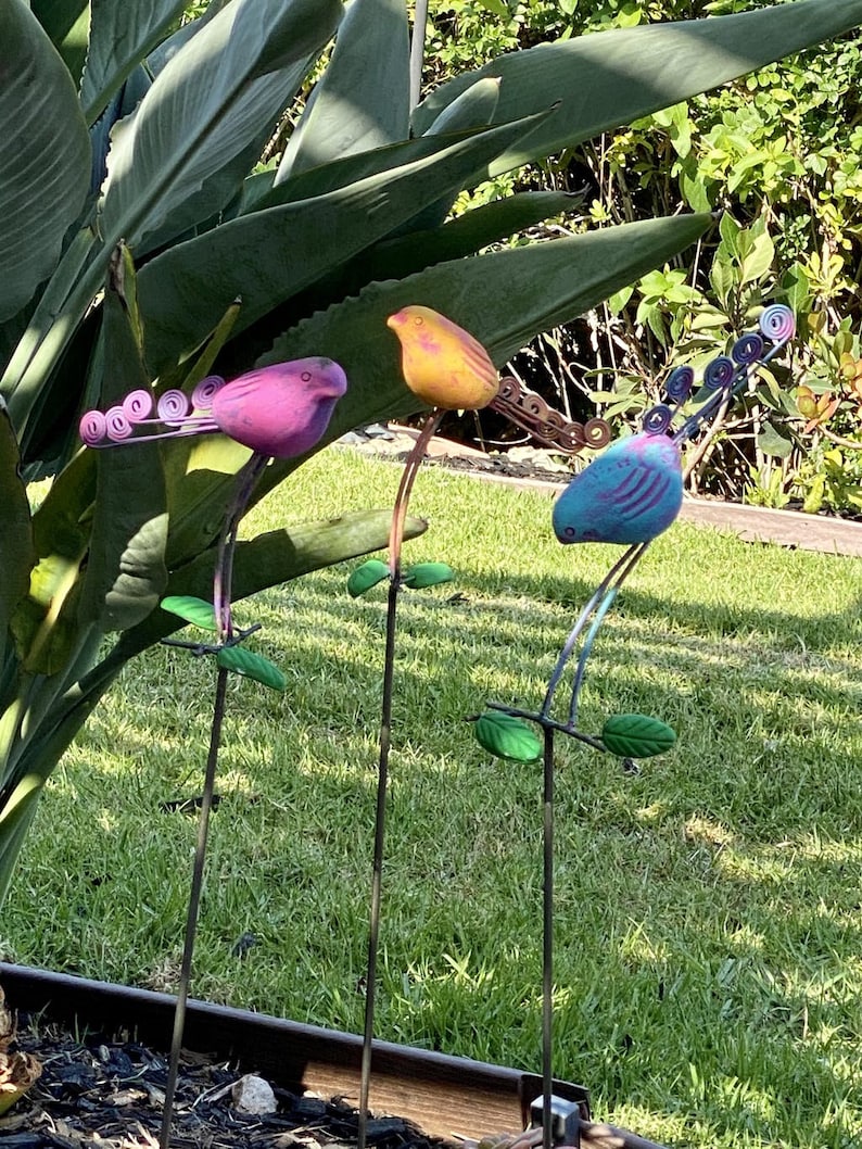 Standing Birds Assorted Colors Garden Stakes Yard Art Etsy