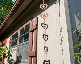 Flamed Metal Hearts Hanging Ornament | Romantic Garden Decor, Heart Wall Art, Cottage Core, Farmhouse, Patio, Sentimental Gift for Her