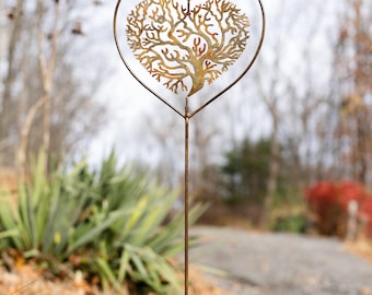 Heart Tree of Life Garden Stake | Metal Yard Decor, Memorial Gift, Farmhouse & Whimsical Garden Art, Unique Outdoor Decoration