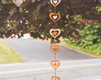 Flamed Metal Hearts Hanging Ornament | Romantic Garden Decor, Heart Wall Art, Cottage Core, Farmhouse, Patio, Sentimental Gift for Her