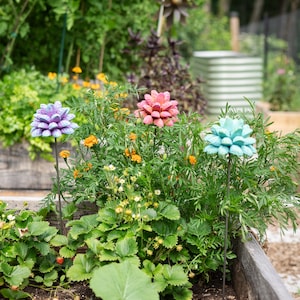 Handcrafted Terra Cotta Flower Stakes | Vibrant Garden Decor for Flower Beds, Pots, and Borders, Yard Art, Outdoor Patio, Gift for Gardeners