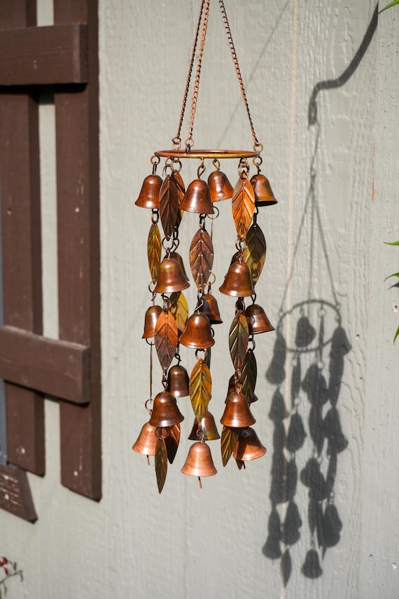 Single Tier Bells Leaves Wind Chime, Outdoor Wind Chimes, Metal Garden Decor, Copper Wind Chime, Porch Hanging Bells, Housewarming Gift