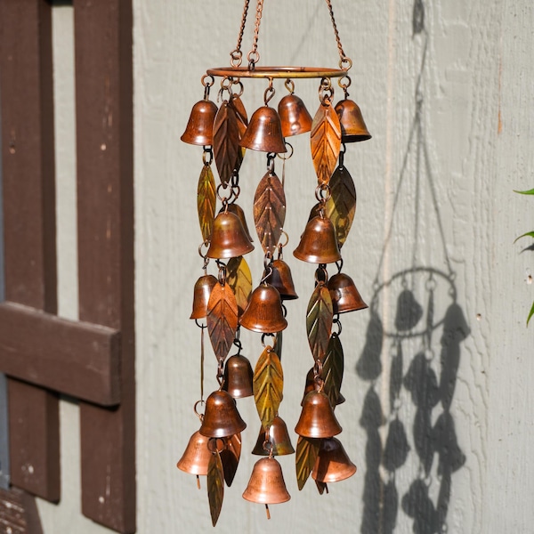 Single Tier Bells Leaves Wind Chime, Outdoor Wind Chimes, Metal Garden Decor, Copper Wind Chime, Porch Hanging Bells, Housewarming Gift