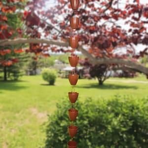 Scallop Cup Rain Chain - Happy Gardens | Garden Decor | Metal Art | Wind Chimes | Gifts for Mom | Patio Art | Home Decor | Outdoor Decor