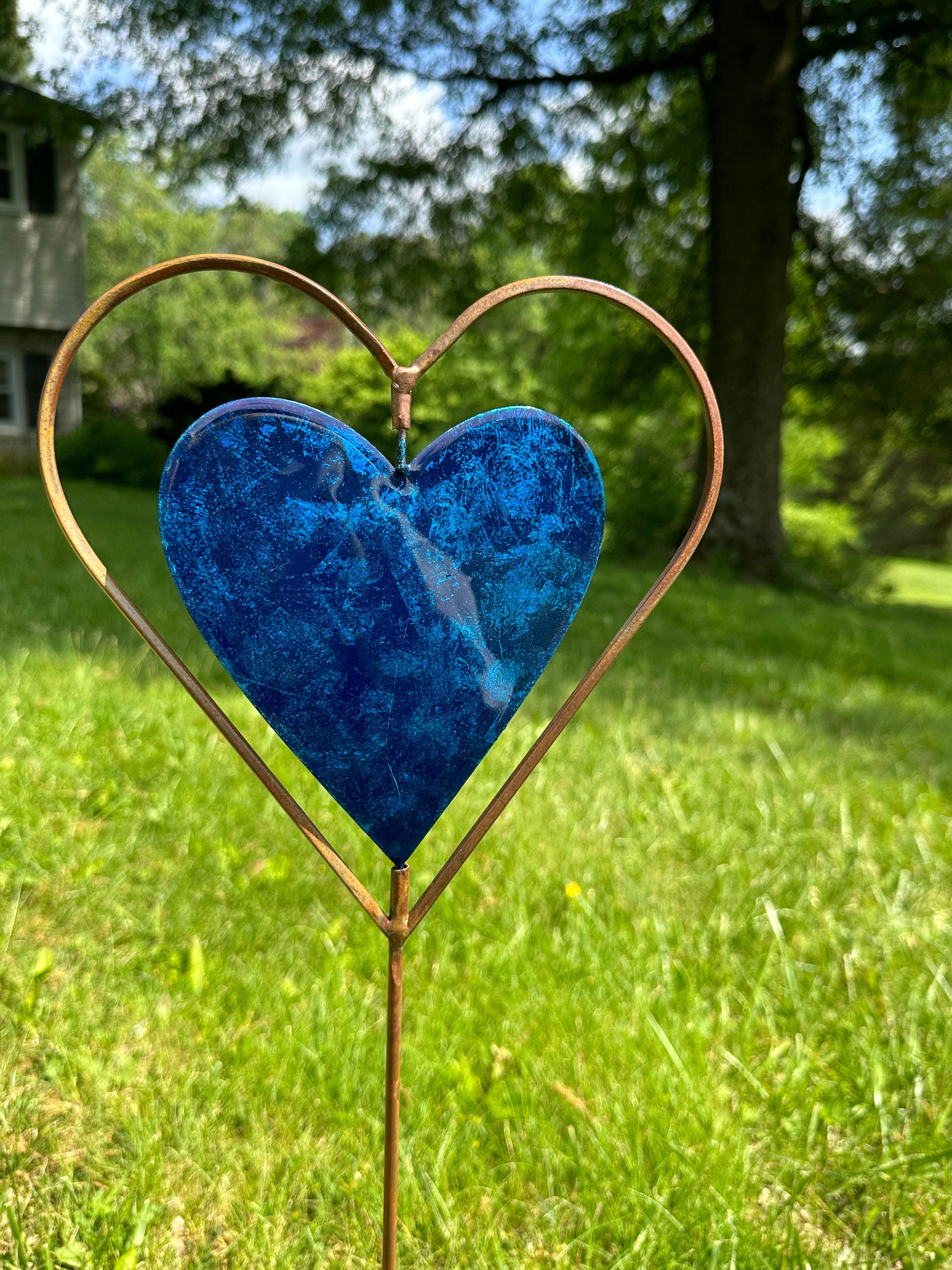 Blue Heart Disc Garden Stake, Plant Stake, Garden Decor, Landscape Stake, Plant Decor, Gardening Tools, Gardener Gift, Gift for Mom, Garden