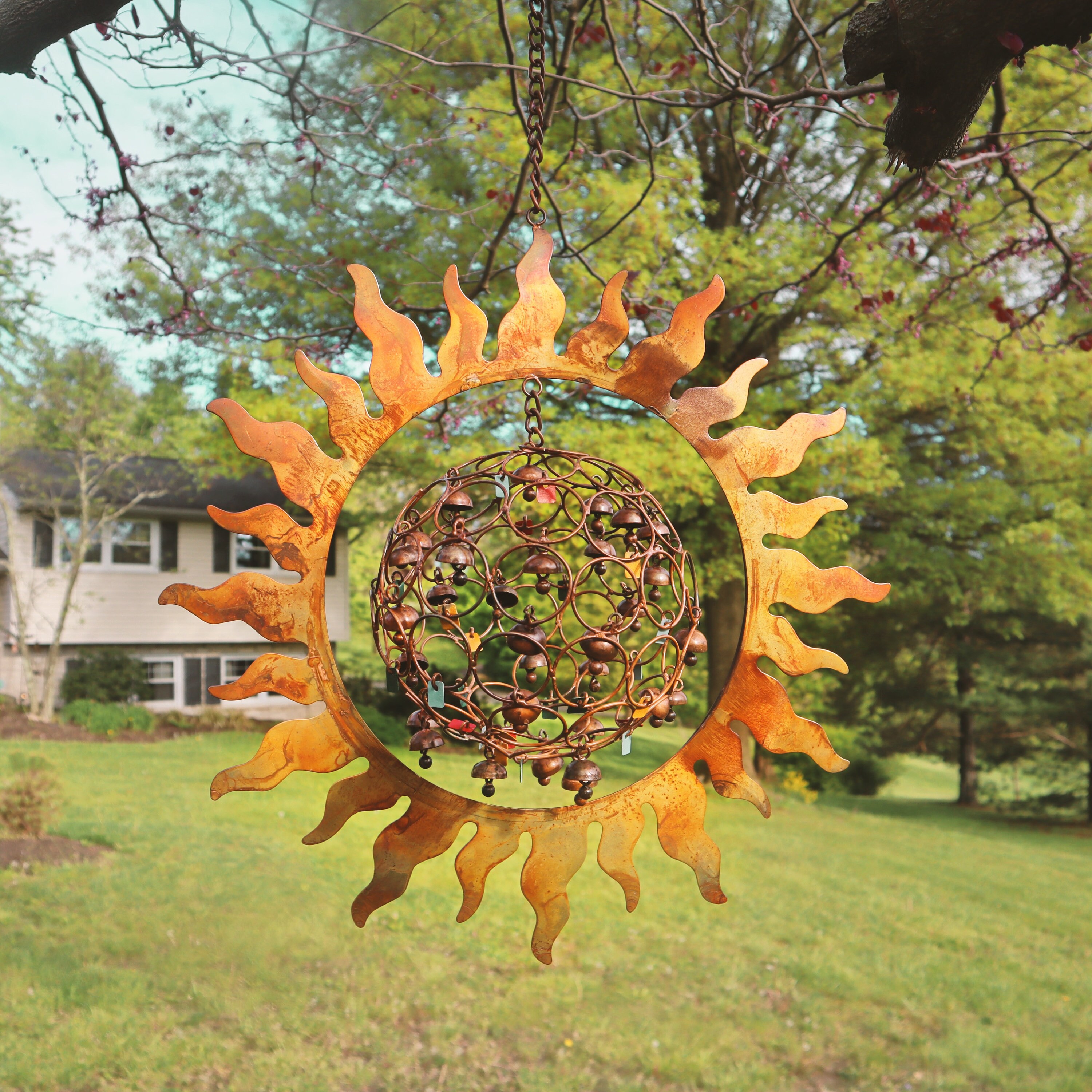Sun With Ball and Dangles Wind Chime Happy Gardens Wind Etsy