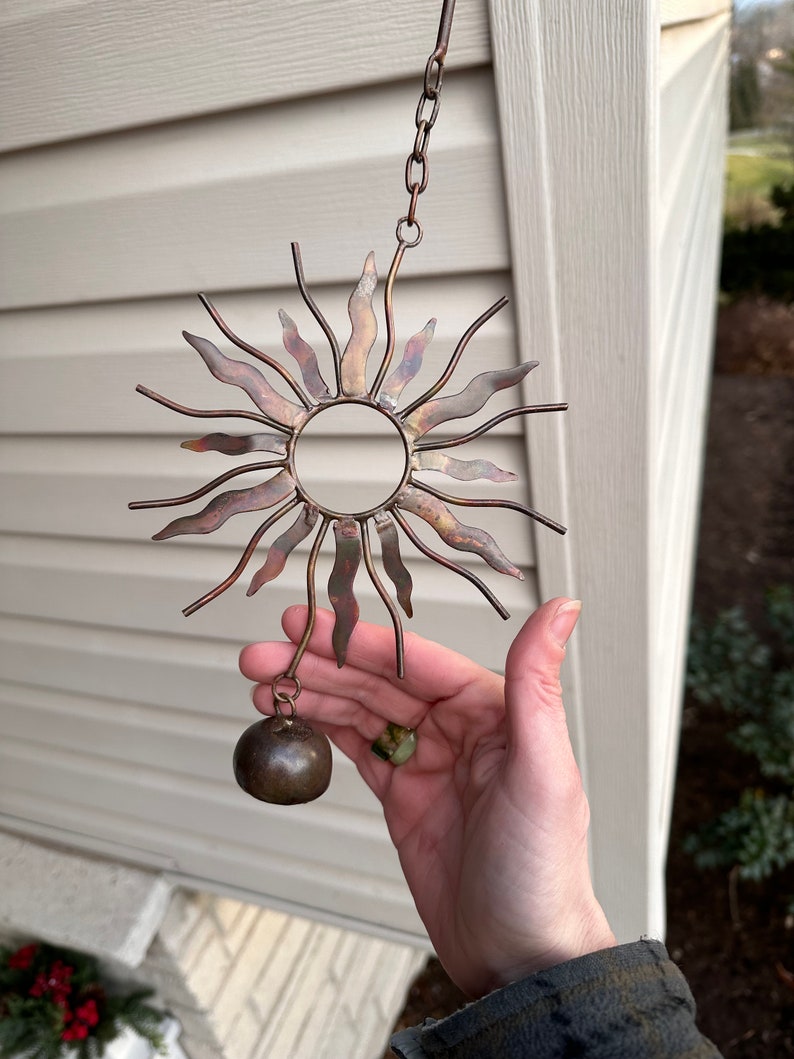 Sun With Bell Hanging Ornament Gifts for Mom Garden Decor Yard Art Patio Decor Metal Art Gardening Gifts Wind Chimes Decor image 4