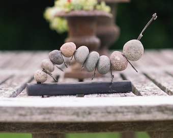Caterpillar Garden Statue of River Stones, Miniature Gardening, Handcrafted Outdoor Decor, Patio Decoration, Gift for Mom, Gardening Gift