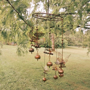 Butterfly Bells Mobile | Yard Art | Garden Decor | Gift for Mom | Gardening | Wind Chimes | Metal Art | Patio Art | Home Decor | Butterflies