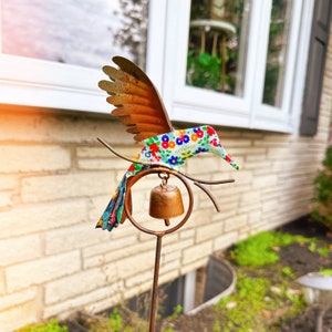 Floral Hummingbird Garden Stake | Garden Decoration | Handmade Yard Art | Outdoor Stake | Yard Art Stake | Rain Gauges | Gardener Gifts