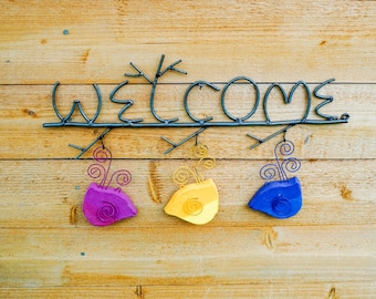 Swirly Bird Welcome Sign, Handcrafted Steel Garden Wall Art, Rustic Yard Decor, Outdoor Front Door Accent, Porch Decor, Bird Lover Gift