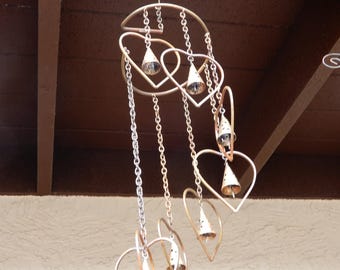 Heart Wind Chime, Outdoor Metal Wind Chime, Hanging Heart Bells, Rustic Garden Decor, Patio Ornament, Yard Art, Farmhouse Décor