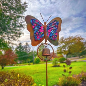 Floral Butterfly Garden Stake | Garden Decoration | Handmade Yard Art | Outdoor Stake | Yard Art Stake | Rain Gauges | Gardening Gifts | Art