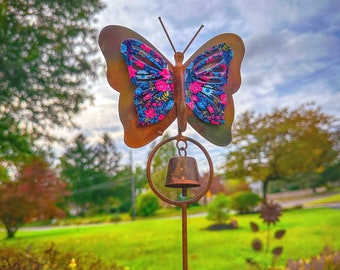 Floral Butterfly Garden Stake | Garden Decoration | Handmade Yard Art | Outdoor Stake | Yard Art Stake | Rain Gauges | Gardening Gifts | Art