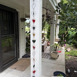 Multicolor Heart Rain Chain | Outdoor Garden Decor for Porch, Yard, and Front Entrance | Handcrafted Metal Yard Art & Gift for Gardening Mom