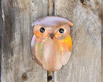 Rustic Metal Owl Wall Hanging, Charming Outdoor Garden Decor in Natural Flame Finish