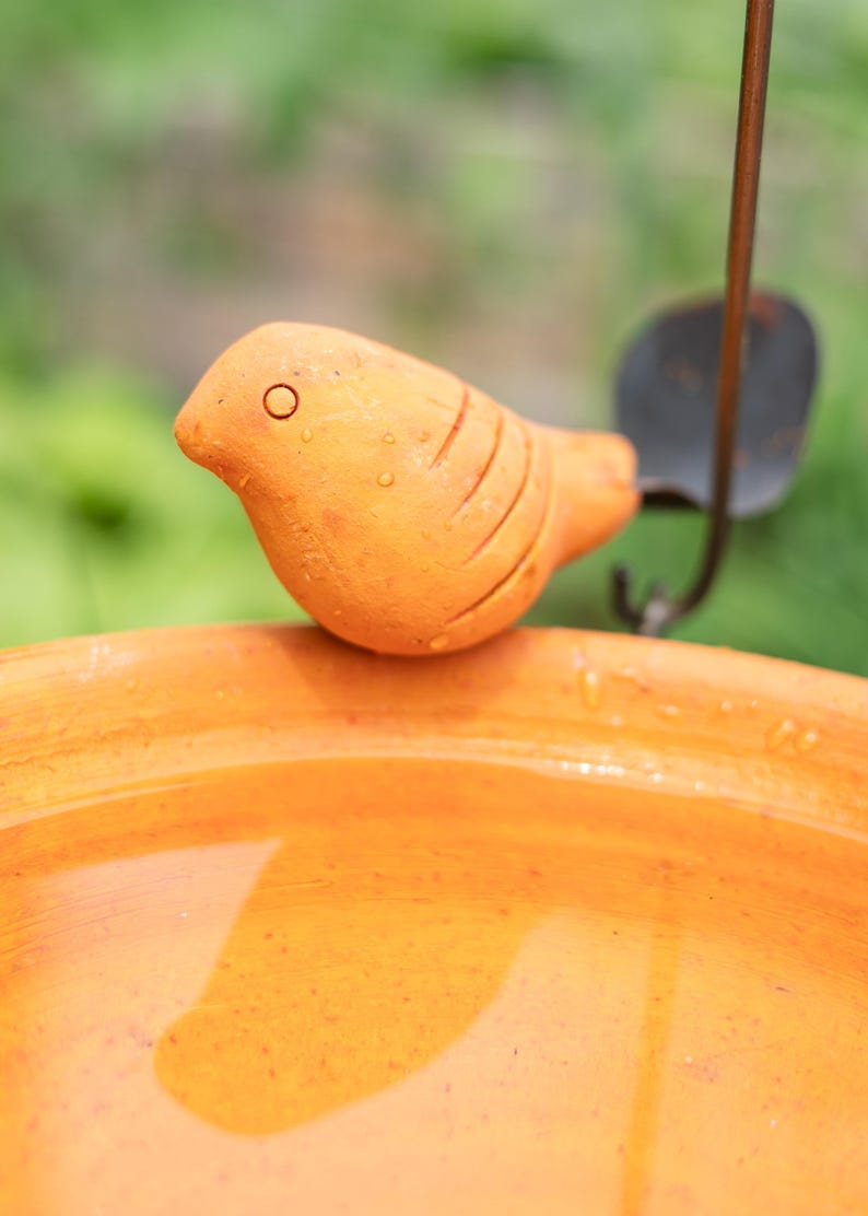 Handcrafted Hanging Bird Bath | Garden Decor with Sculpted Bird, Ceramic Bird Bath for Birds, Patio, Balcony, Lawn Ornament image 5