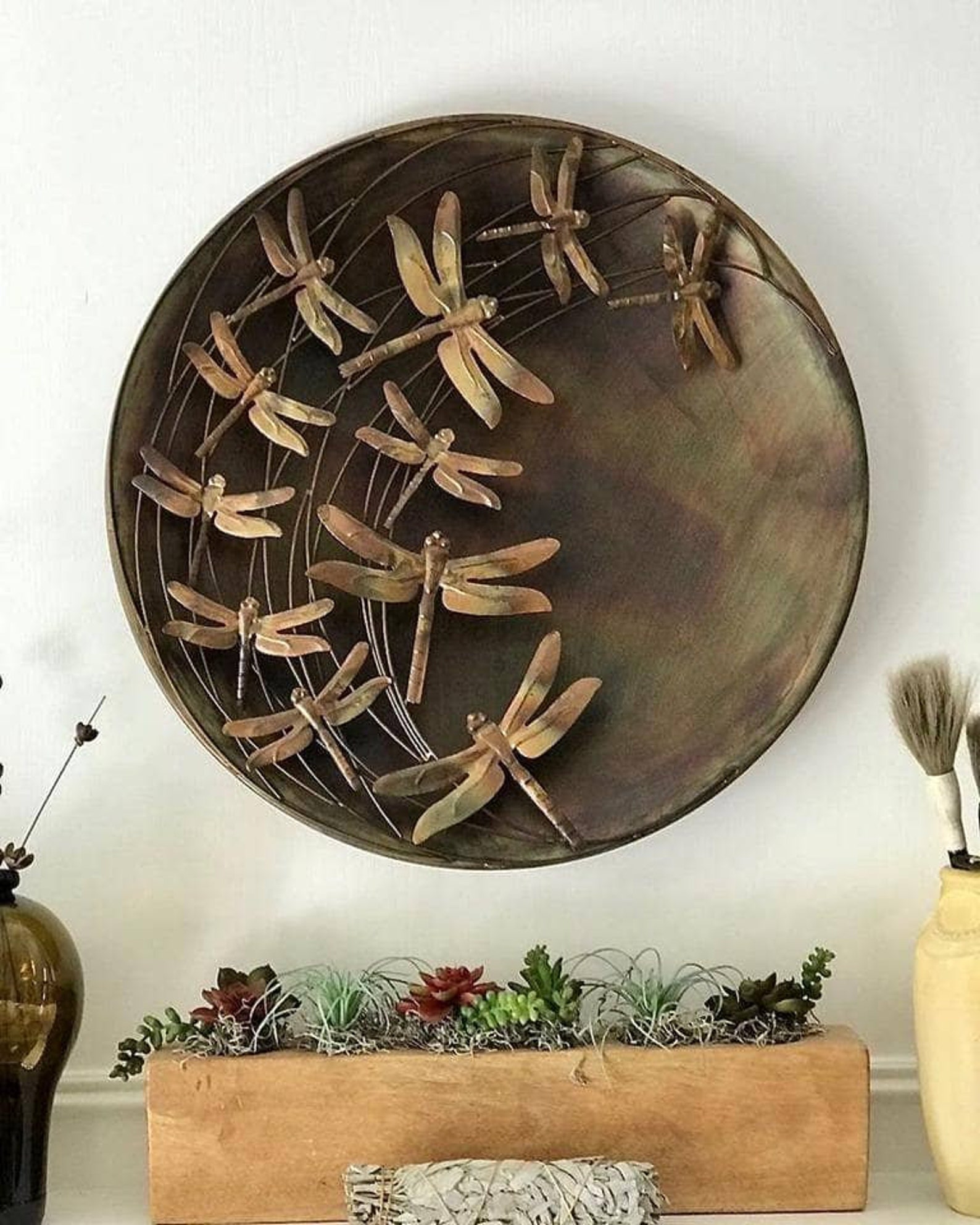 Raised Dragonflies Wall Decor Disc by Happy Gardens Wall Etsy