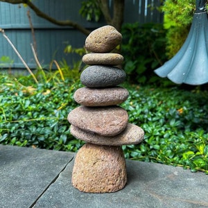 7-Stone Cairn Garden Statue Stone Statues Garden Art Outdoor Decor Zen Gifts for Mom Garden Decor Yard Art Cairns Garden image 2