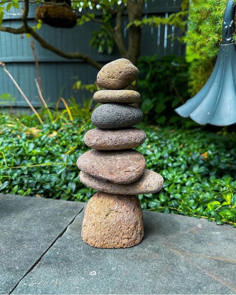 7-Stone Cairn Garden Statue Stone Statues Garden Art Outdoor Decor Zen Gifts for Mom Garden Decor Yard Art Cairns Garden image 2