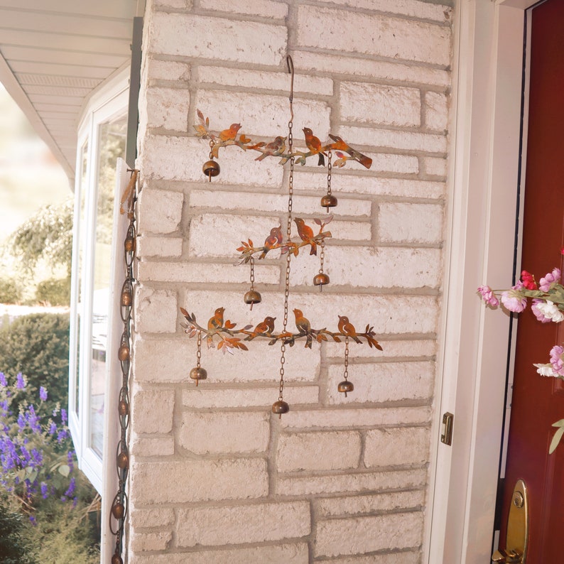 Birds and Branches Wind Chime Yard Art Garden Decor Gifts for Mom Gardening Rain Gauges Metal Art Patio Art Chimes Decor image 9