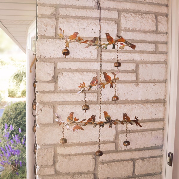 Birds and Branches Wind Chime | Yard Art | Garden Decor | Gifts for Mom | Gardening | Rain Gauges | Metal Art | Patio Art | Chimes | Decor