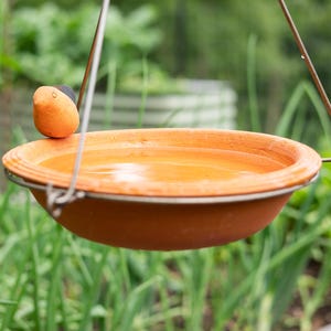 Handcrafted Hanging Bird Bath | Garden Decor with Sculpted Bird, Ceramic Bird Bath for Birds, Patio, Balcony, Lawn Ornament image 4