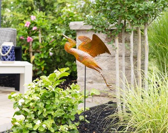 Copper Heron Garden Stake, Handcrafted Bird Decor, Metal Yard Art, Water Feature Accent, 35" Tall, Bird Lover Gift, Garden Metal Stakes
