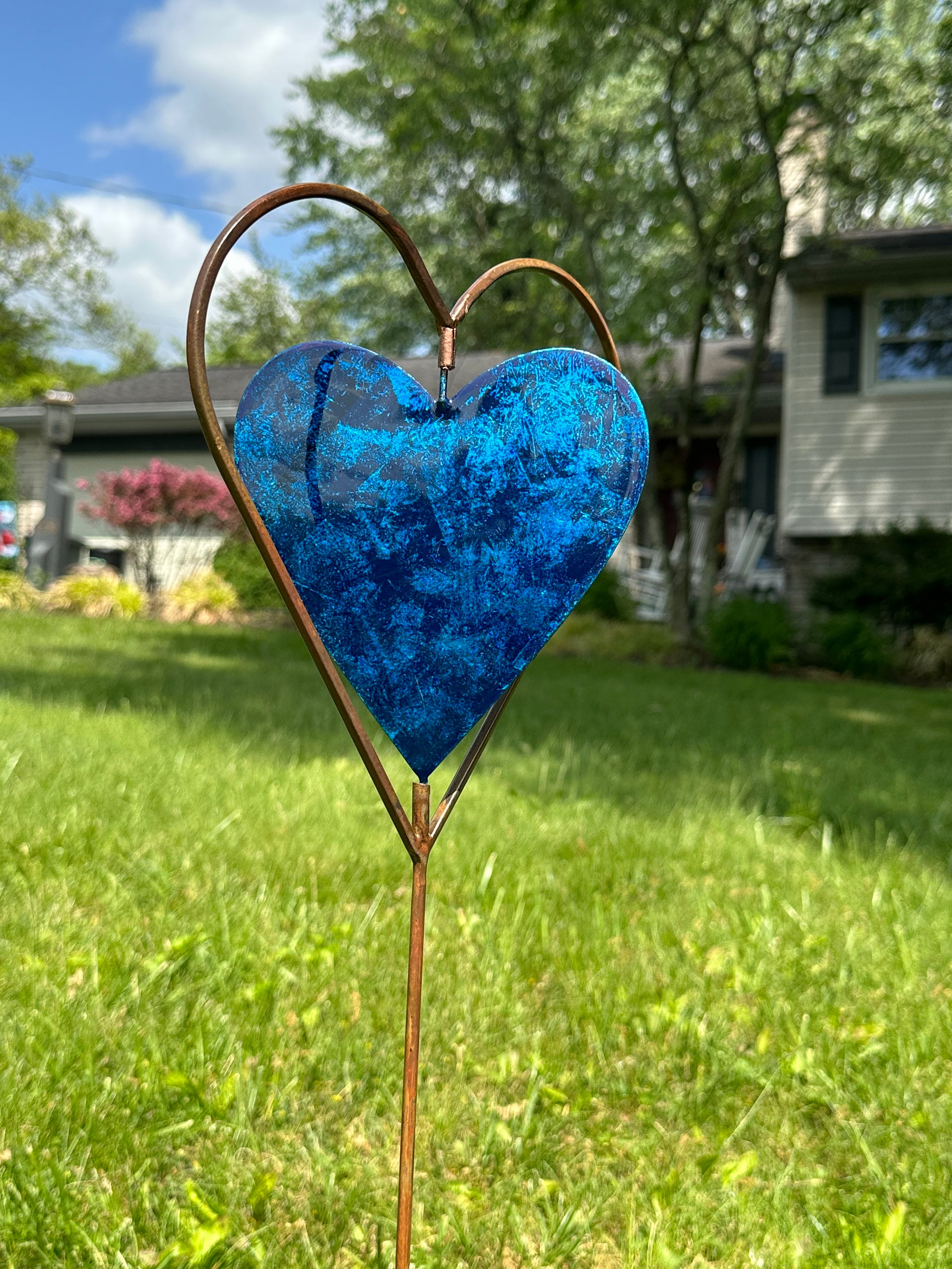 Blue Heart Disc Garden Stake, Plant Stake, Garden Decor, Landscape Stake, Plant Decor, Gardening Tools, Gardener Gift, Gift for Mom, Garden