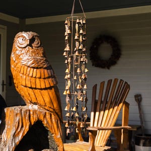 Triple Tiered Bells and Leaves Wind Chime: Rustic Metal Garden Decor