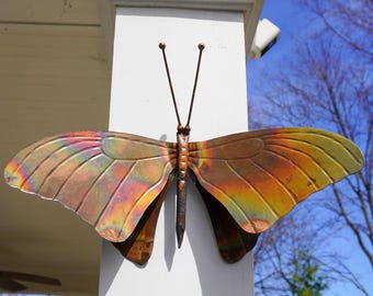 Hanging Butterfly Wall Decor, Flamed Metal Finish, 12x19 Garden Wall Art, Garden Gift, Modern Home Decor, Handcrafted Butterfly Ornament