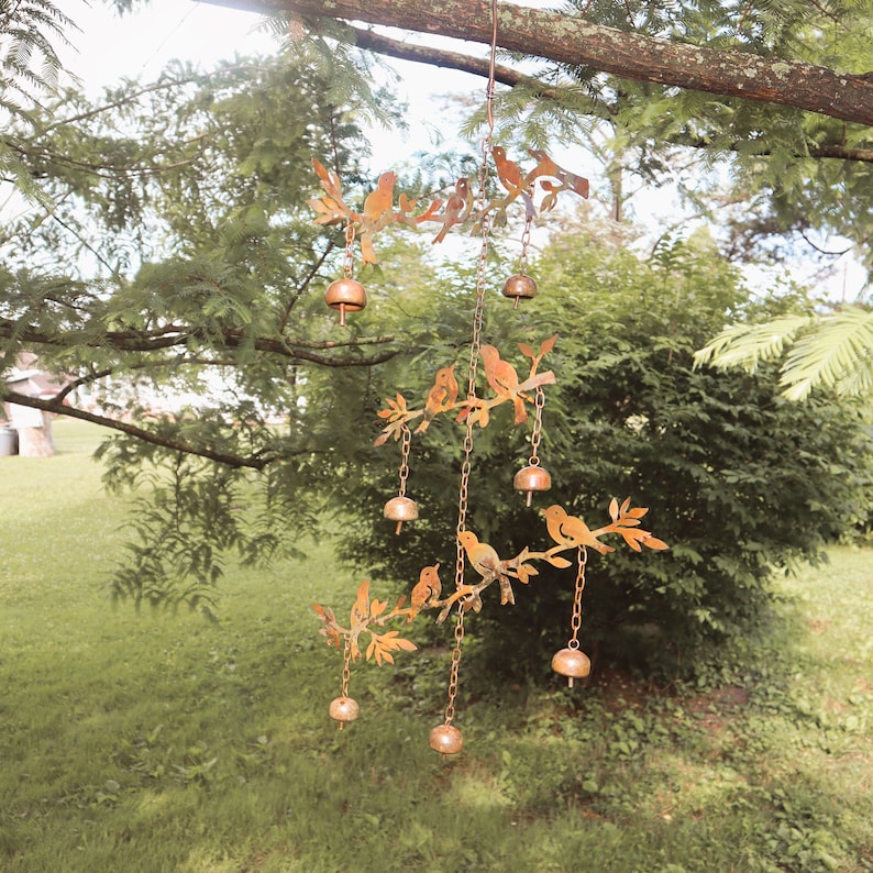 Birds and Branches Wind Chime Yard Art Garden Decor Gifts for Mom Gardening Rain Gauges Metal Art Patio Art Chimes Decor image 7