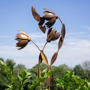 Handcrafted Hummingbird Garden Stake | Floral Metal Art