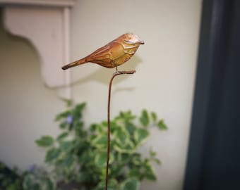 Handcrafted Steel Bird Garden Stake, Flamed Metal Finish, Outdoor Yard Decor, Bird Garden Ornament, Garden Art, Gift for Gardener or Mom