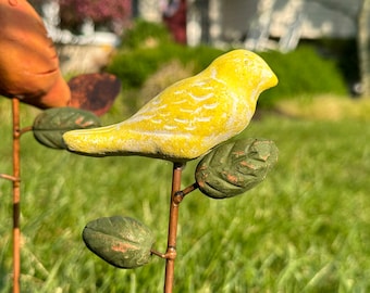 Yellow Bird Plant Pick | Garden Stake Decoration for Flowers and Gifts | Whimsical Bird Ornament for Garden, Planter, or Flower Box