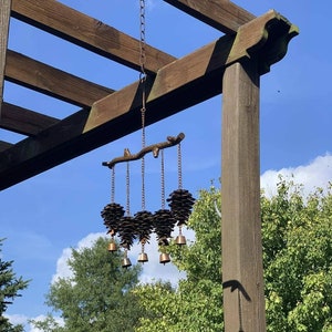 Pine Cone Wind Chime | Outdoor Chimes | Squirrels | Patio Art | Metal Art | Garden Decor | Yard Art | Balcony | Wind Chimes | Gardening Gift